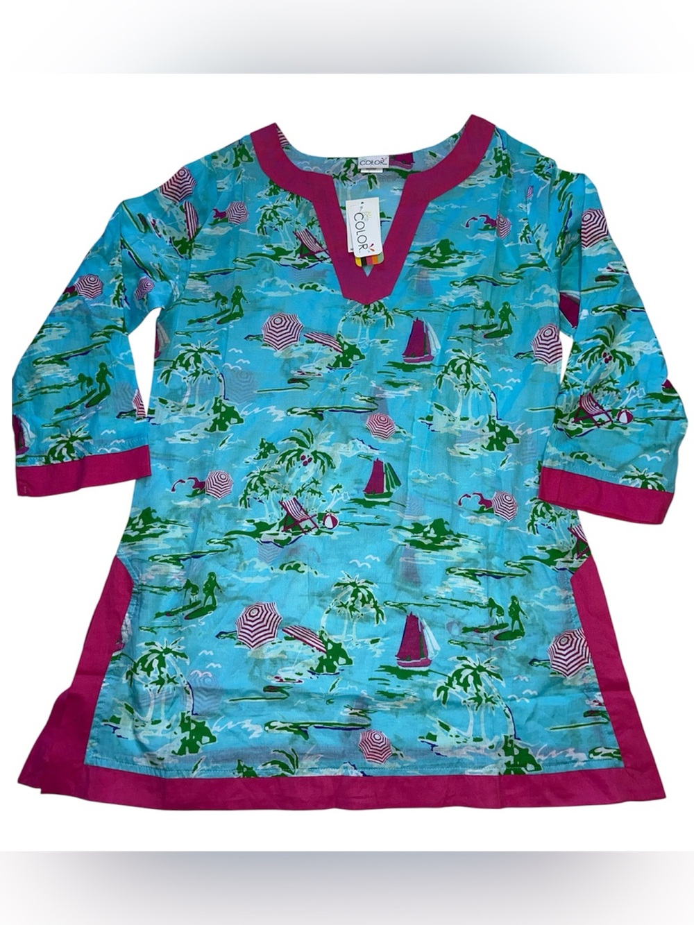 All for Color Bathing Suit Coverup Beach Print Tunic Top Size Small NWT $36